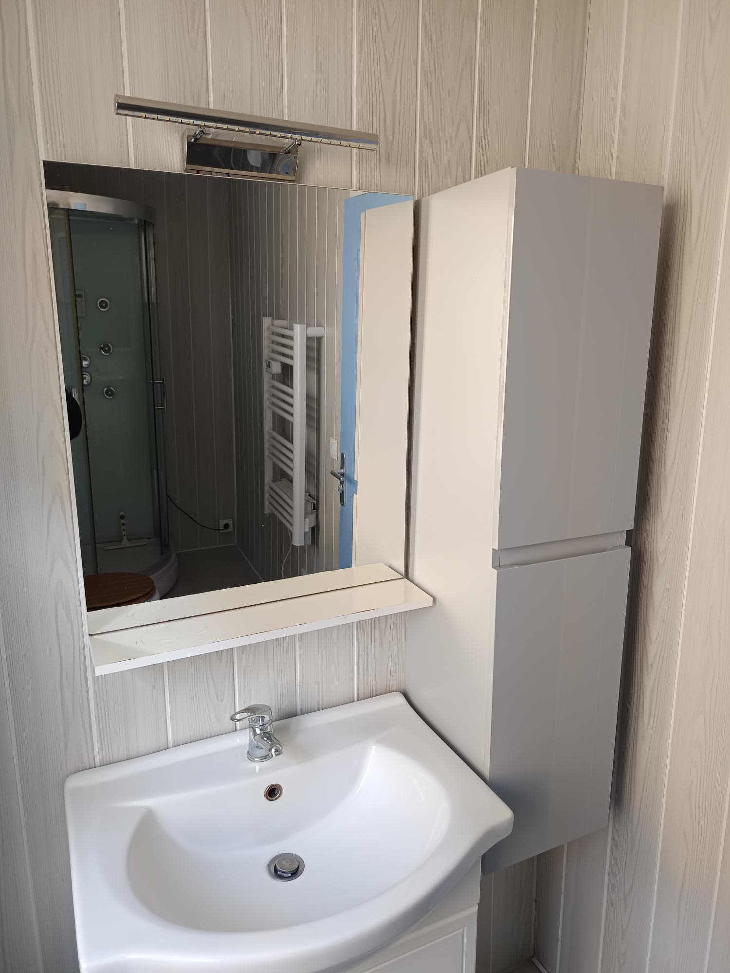 Lavabo et rangements de la salle de bain